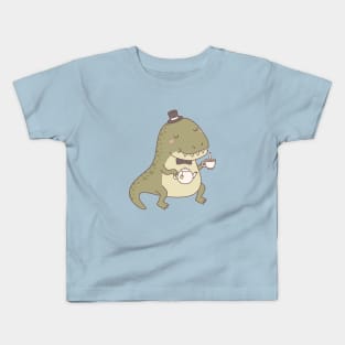 Cute Dinosaur Trex with Teapot and Tea Kids T-Shirt